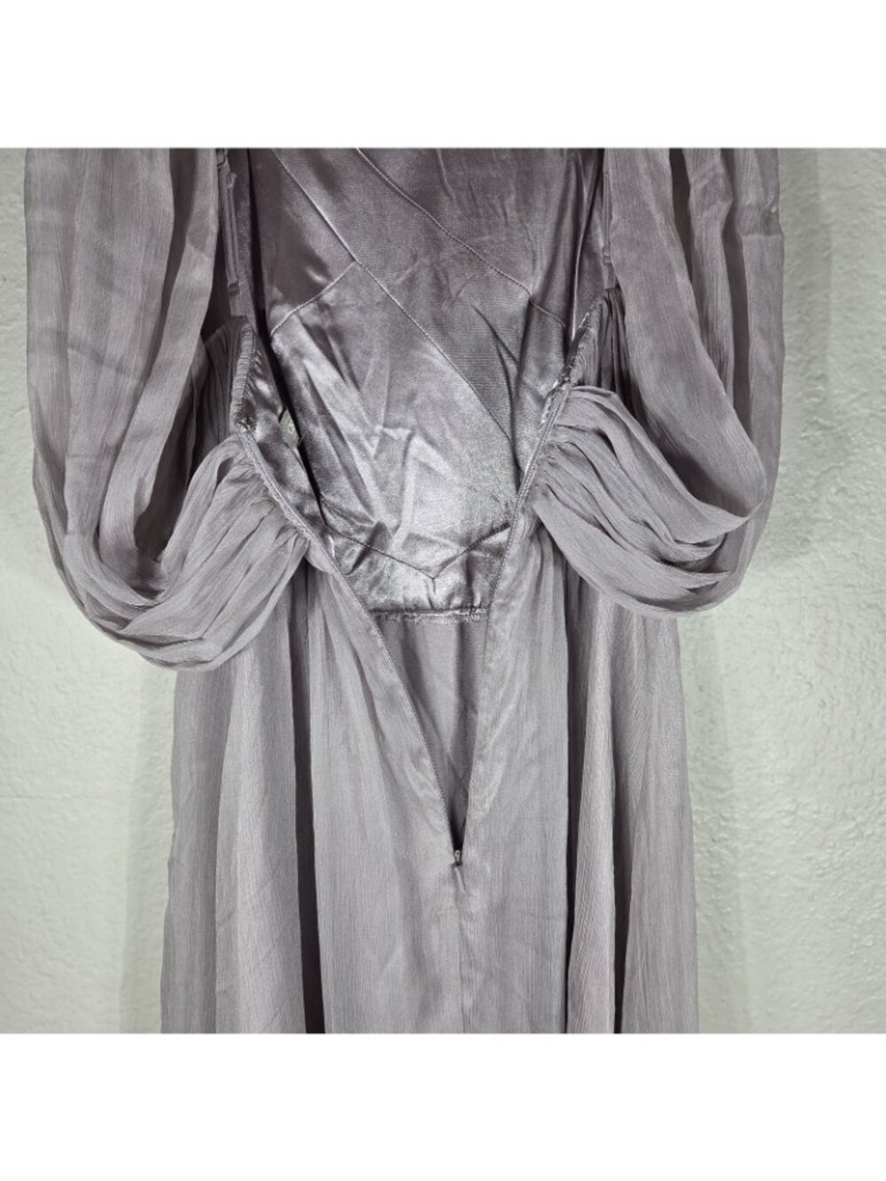 ASOS Lavender Gray Pleated Maxi Dress Size 2 Criss-Cross Ruched Chiffon Gown - Picture 13 of 16